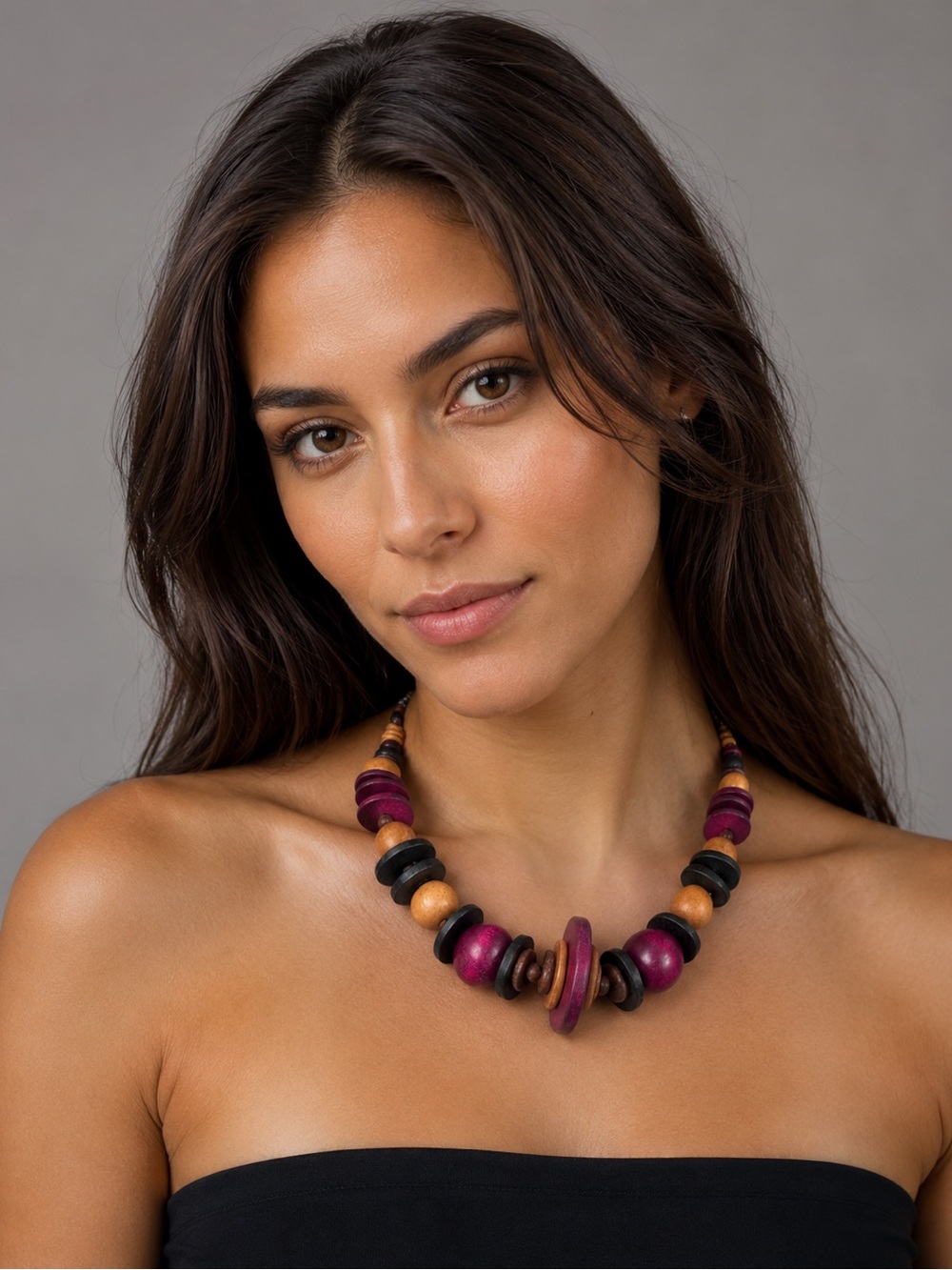 Multicolor Wooden Beaded Statement Necklace 20” | Boho Artisan Chunky Necklace
